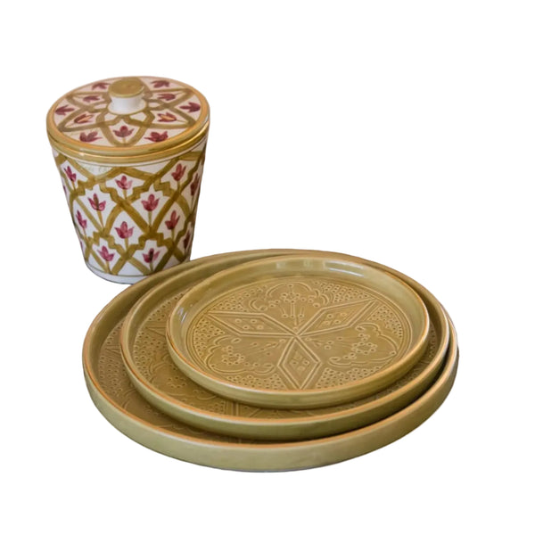 Round Decorative Tray - Khaki Gold Imprint