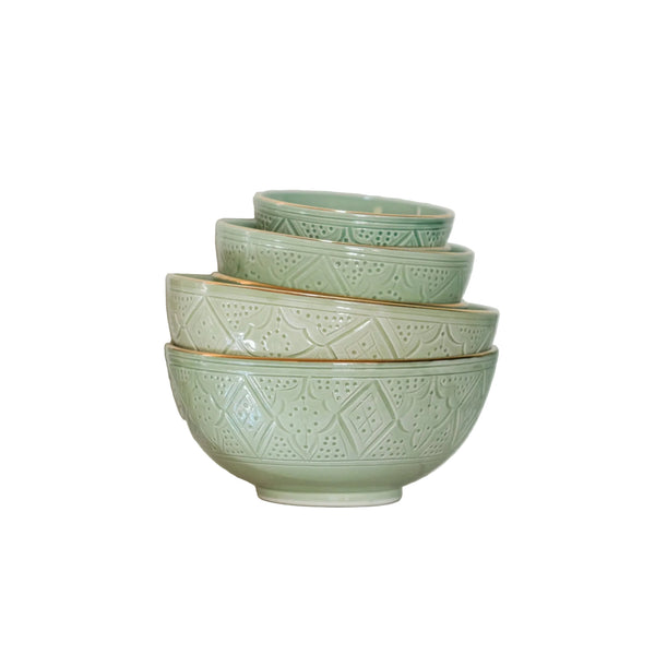 Round Bowl and Salad Bowl - Mint Gold Imprint