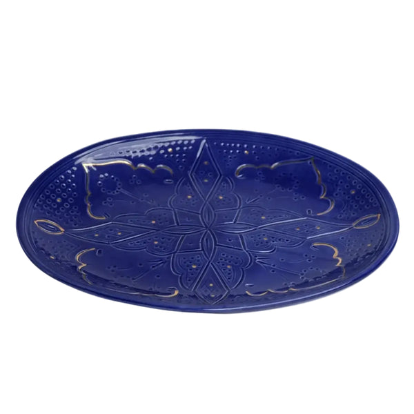 Large Oval Plate - Majorelle Blue Gold Print