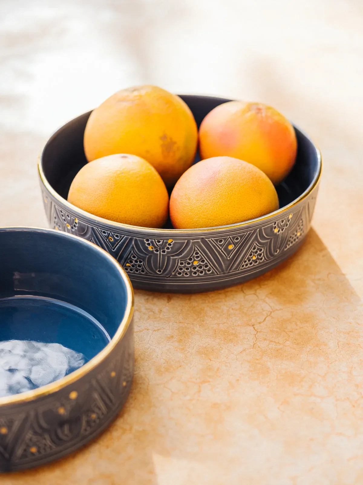 Straight Serving Plate - Blue Stone Gold Imprint