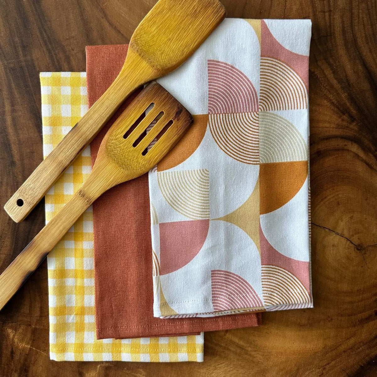 Multi Rust Abstract Geometric Tea Towel | Block Print