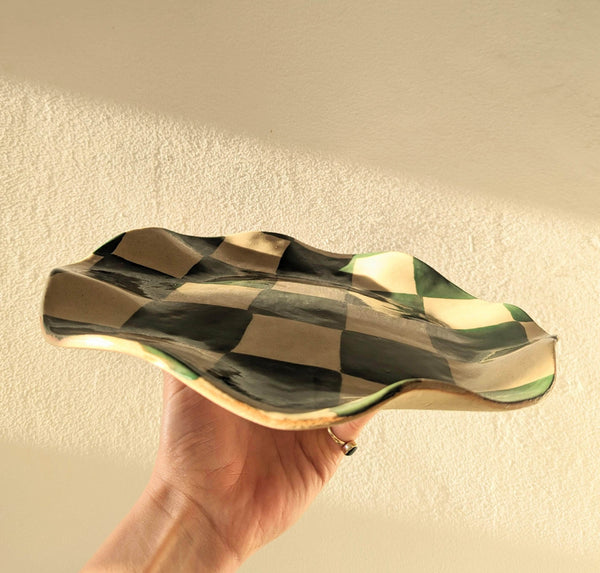 Green Check Wavy Serving Platter