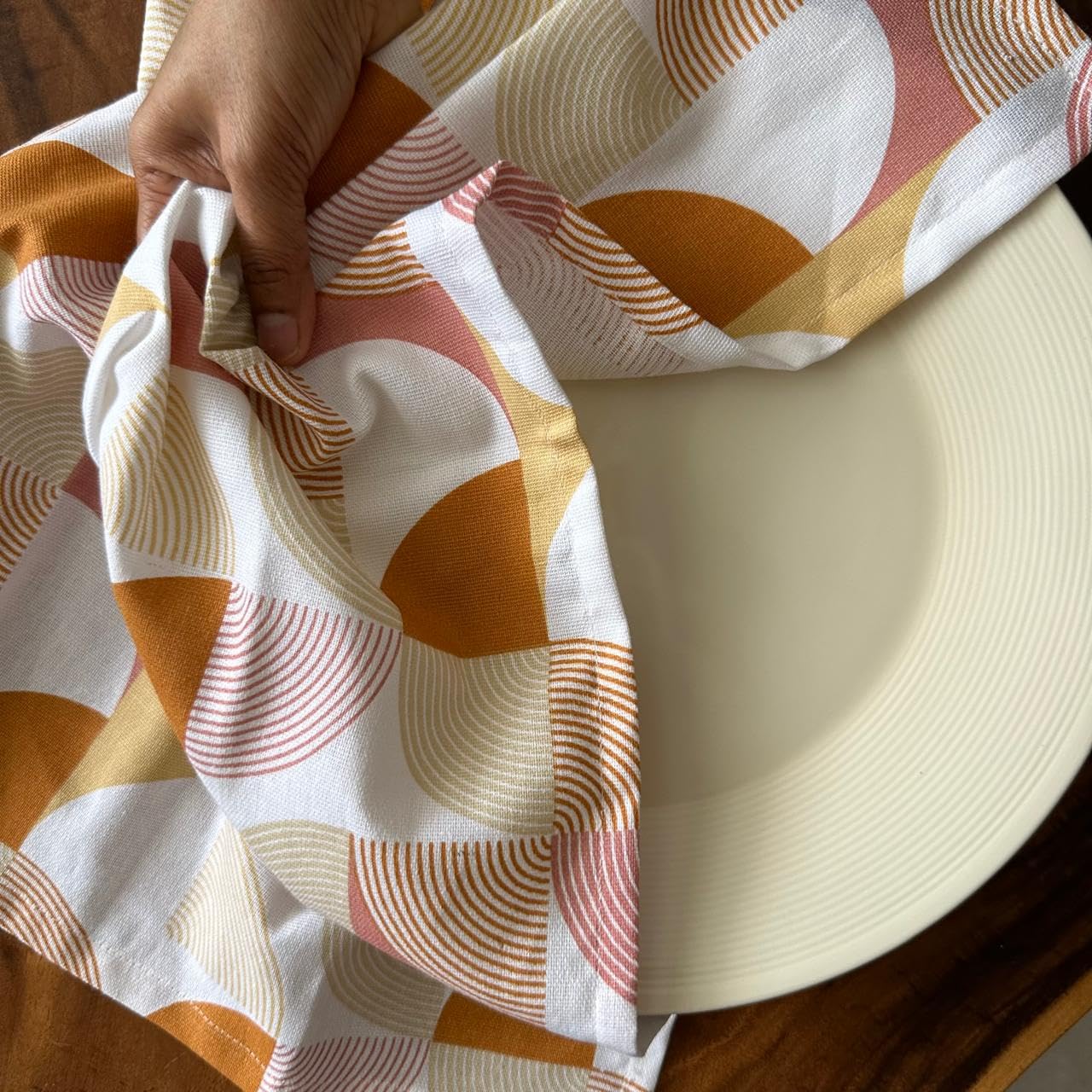 Multi Rust Abstract Geometric Tea Towel | Block Print