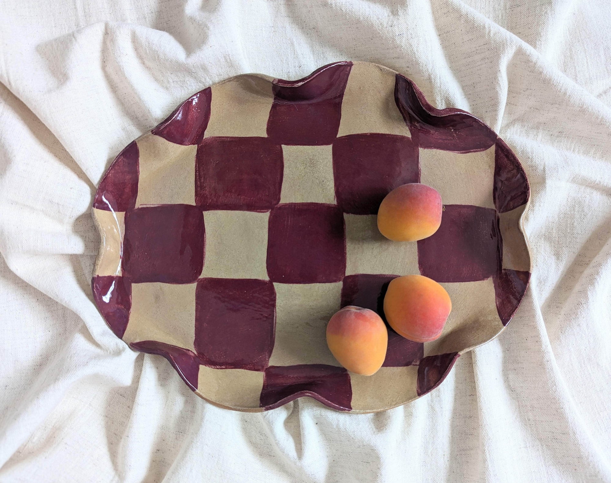 Burgundy Checks Serving Platter