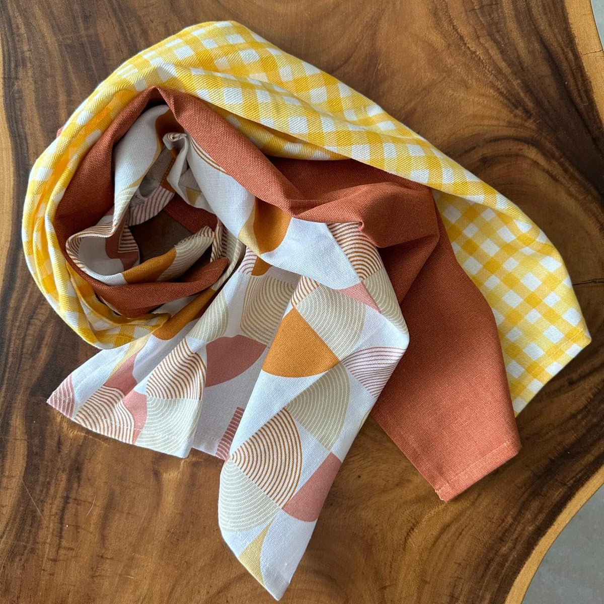 Multi Rust Abstract Geometric Tea Towel | Block Print