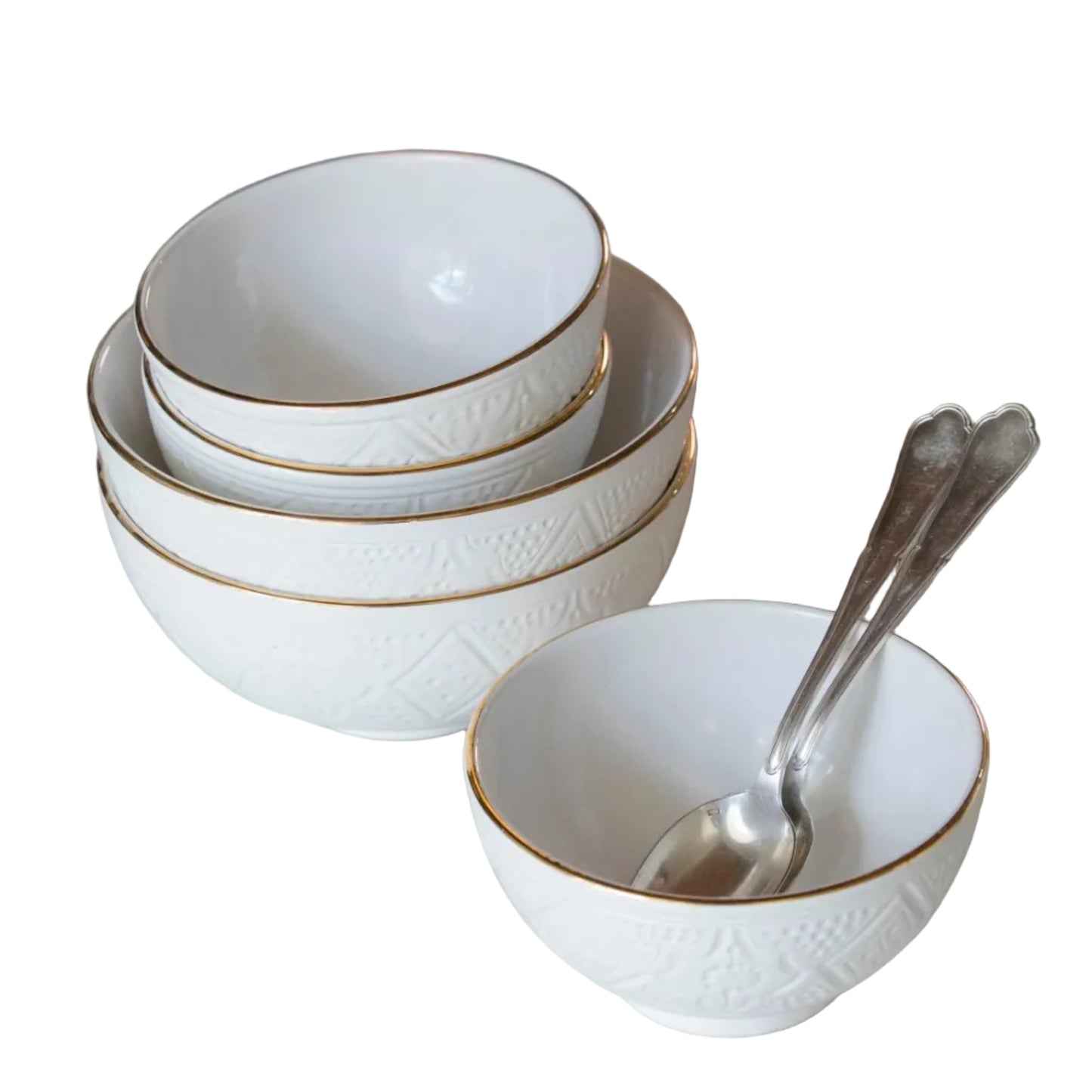 Round Bowl and Salad Bowl - White Gold Imprint
