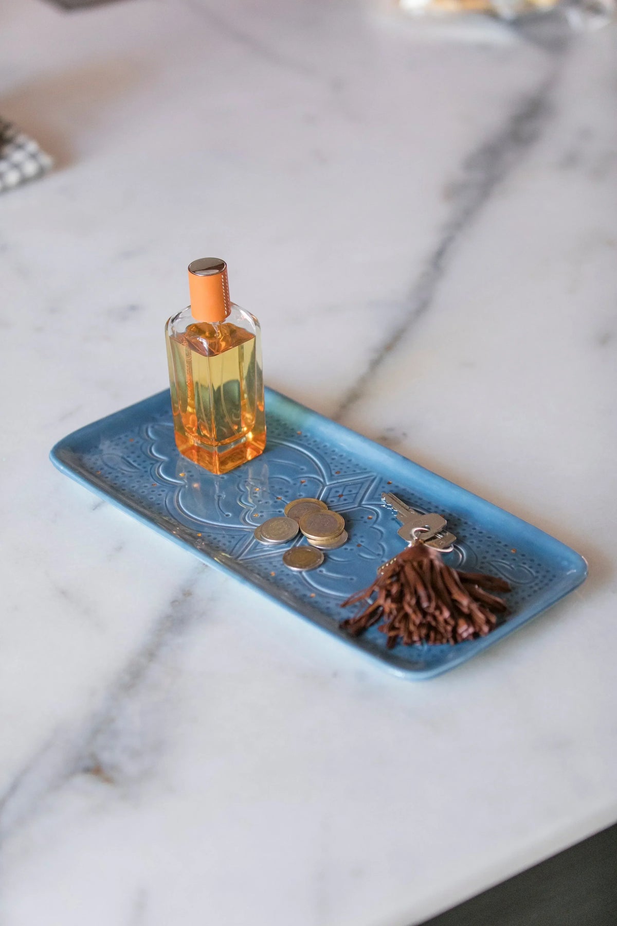 Long Decorative Tray - Blue Stone Gold Imprint