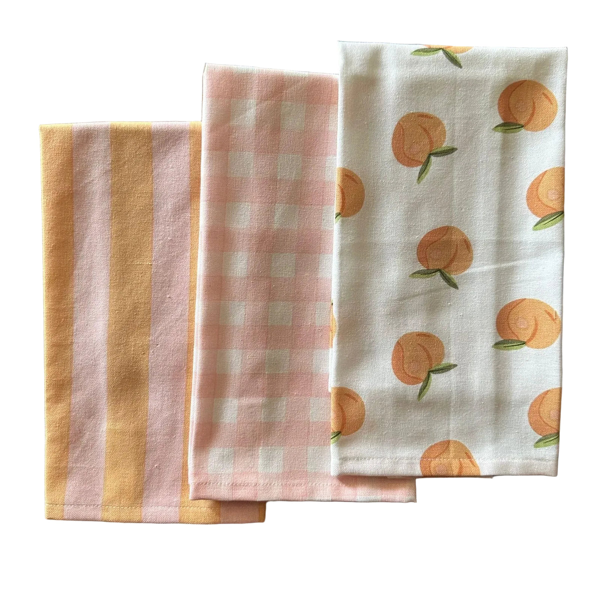 Multi Peach Pink Checks Tea Towel | Block Print | 15x23 in