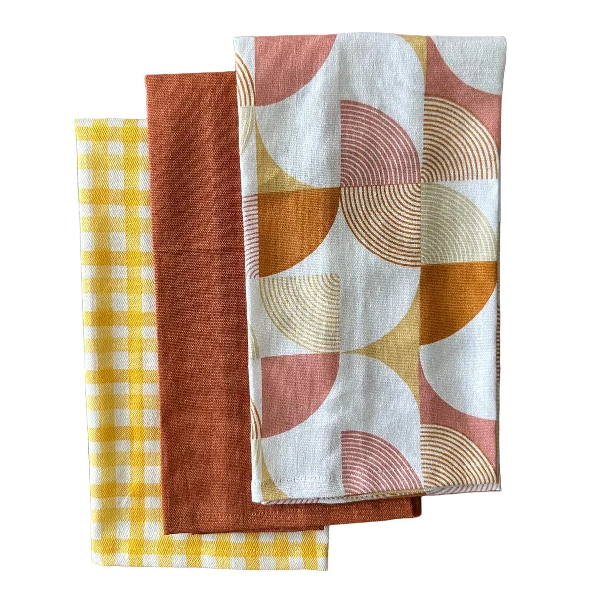 Multi Rust Abstract Geometric Tea Towel | Block Print