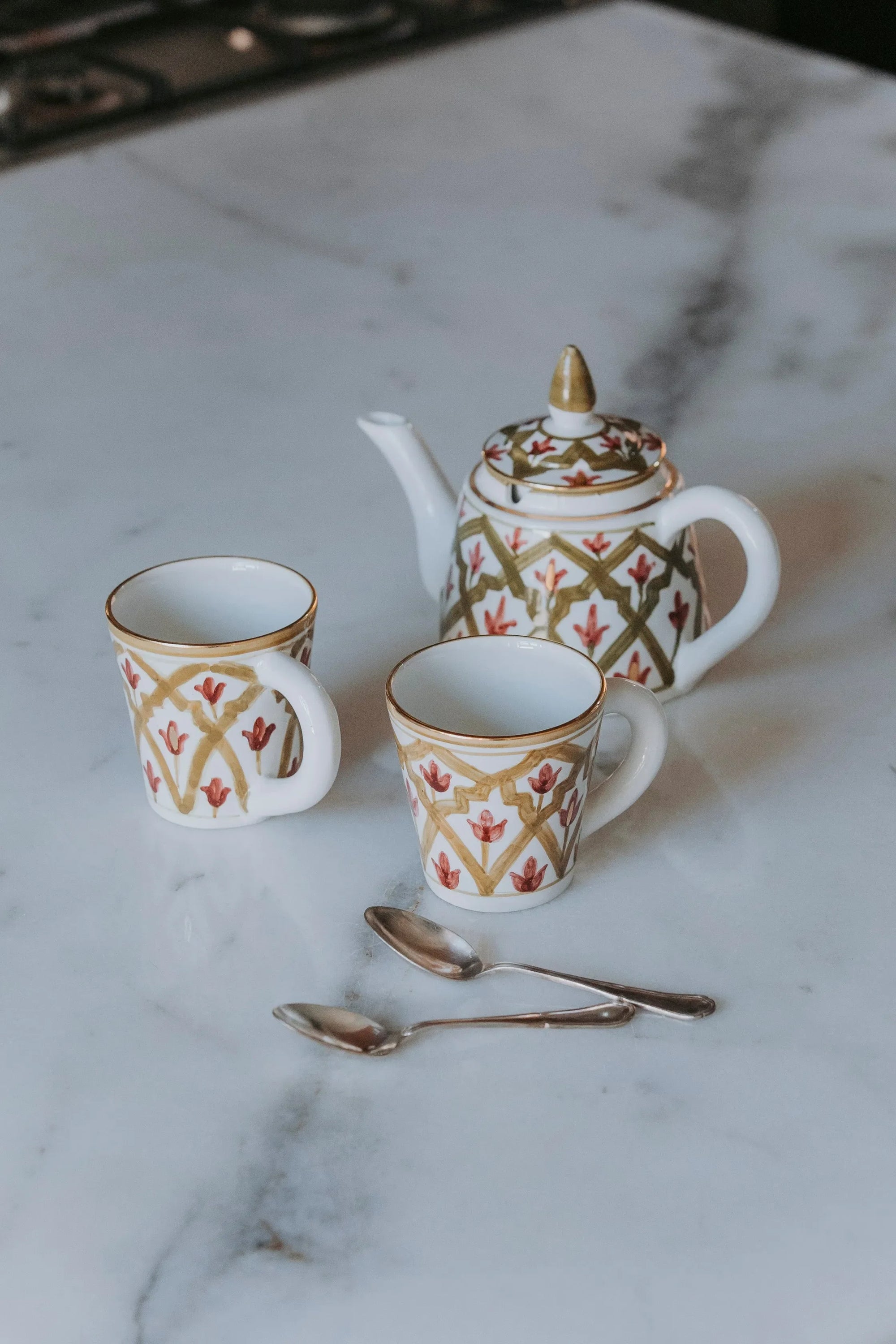 Teapot - Khaki Aubergine Gold