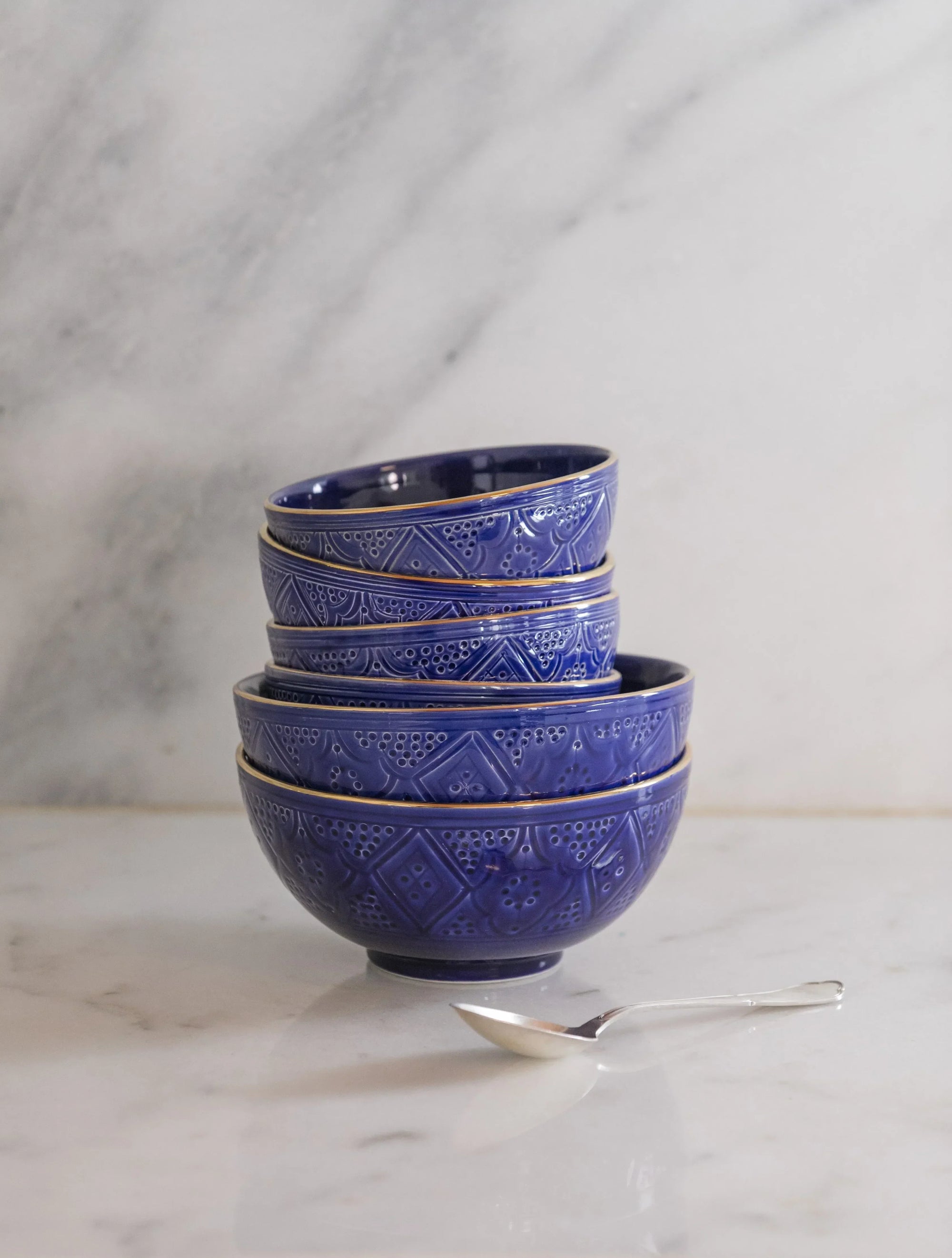 Round Salad Bowl - Majorelle Blue Gold Imprint