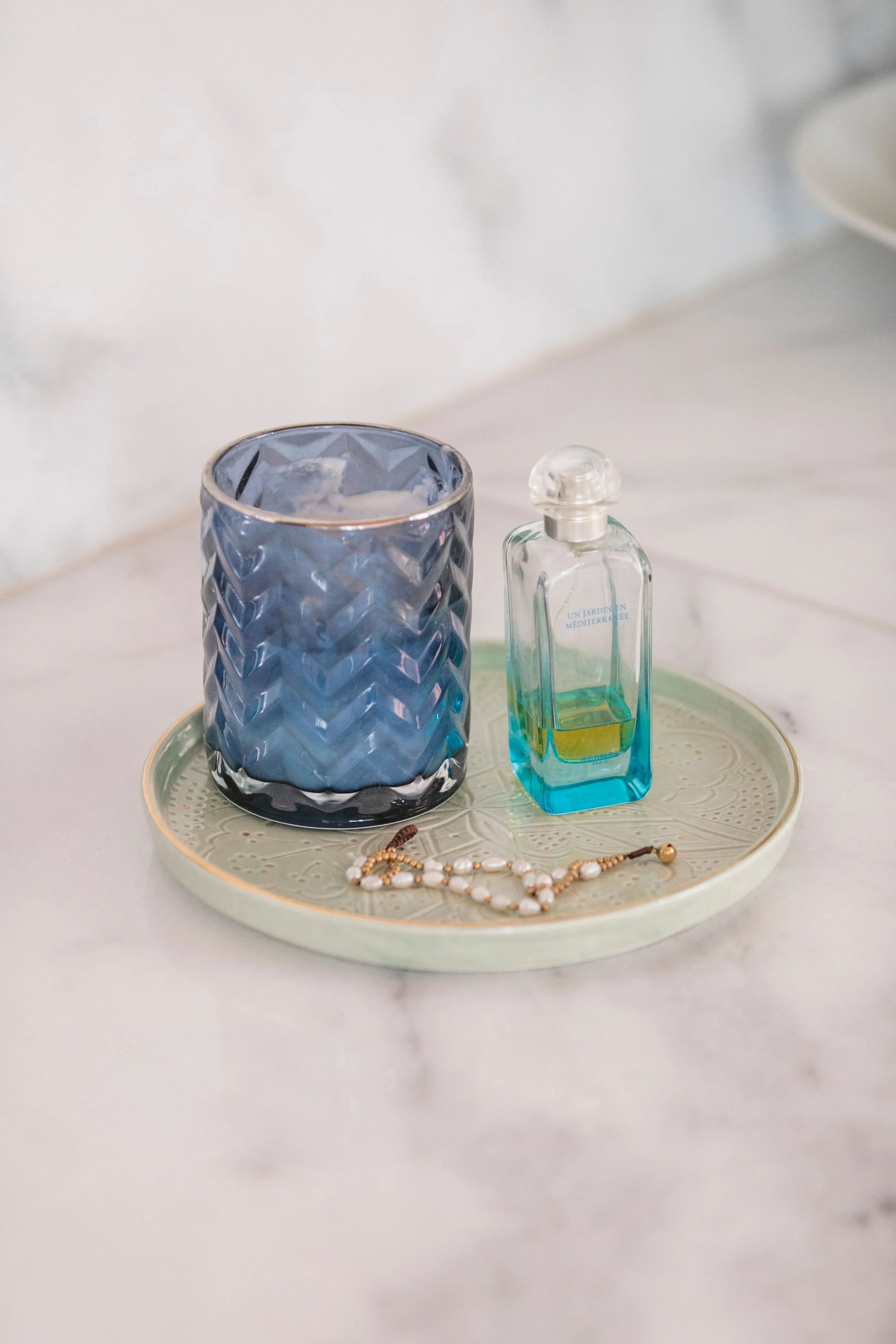 Round Decorative Tray - Mint Gold Imprint