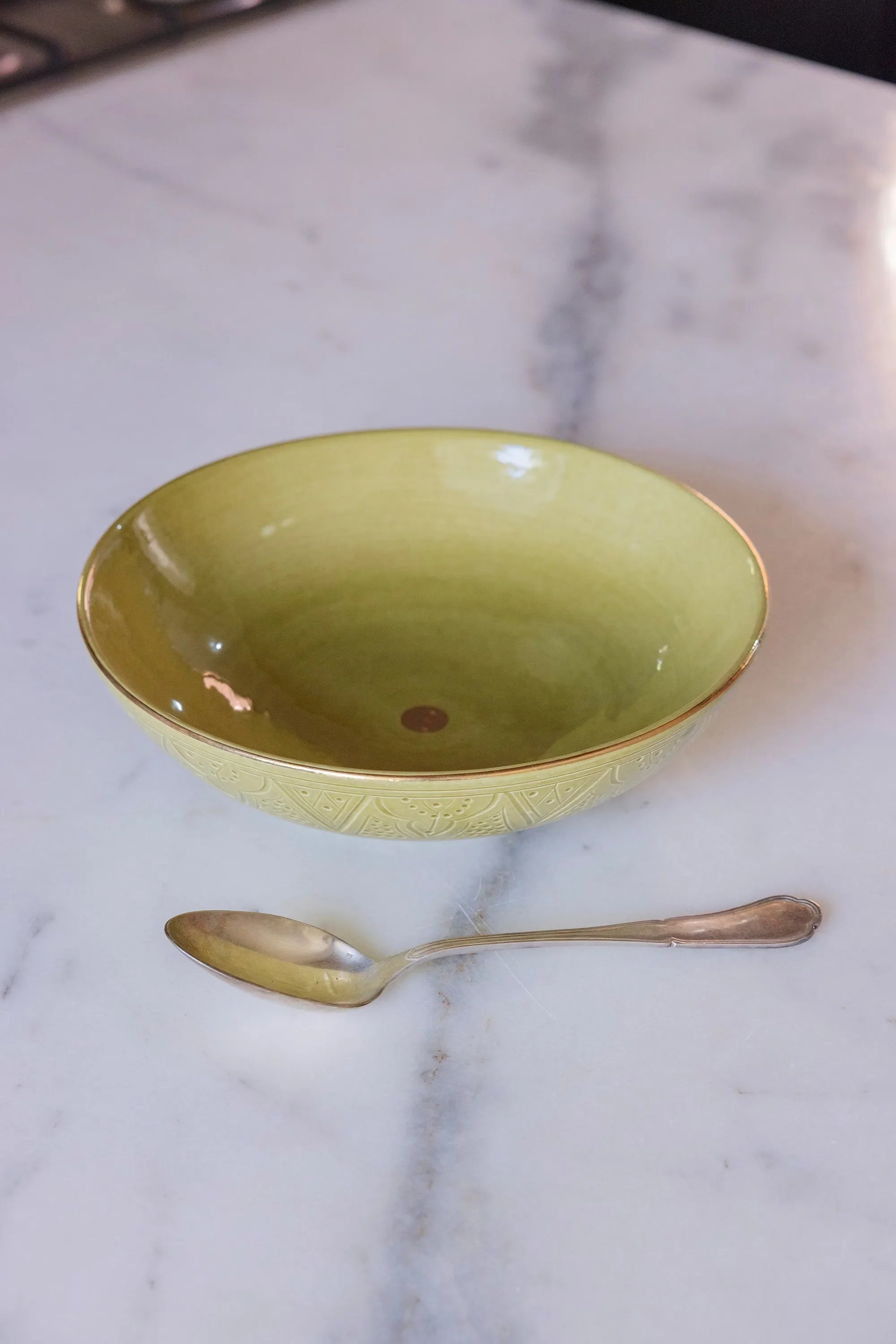 Shallow Salad Bowl - Khaki Gold Imprint