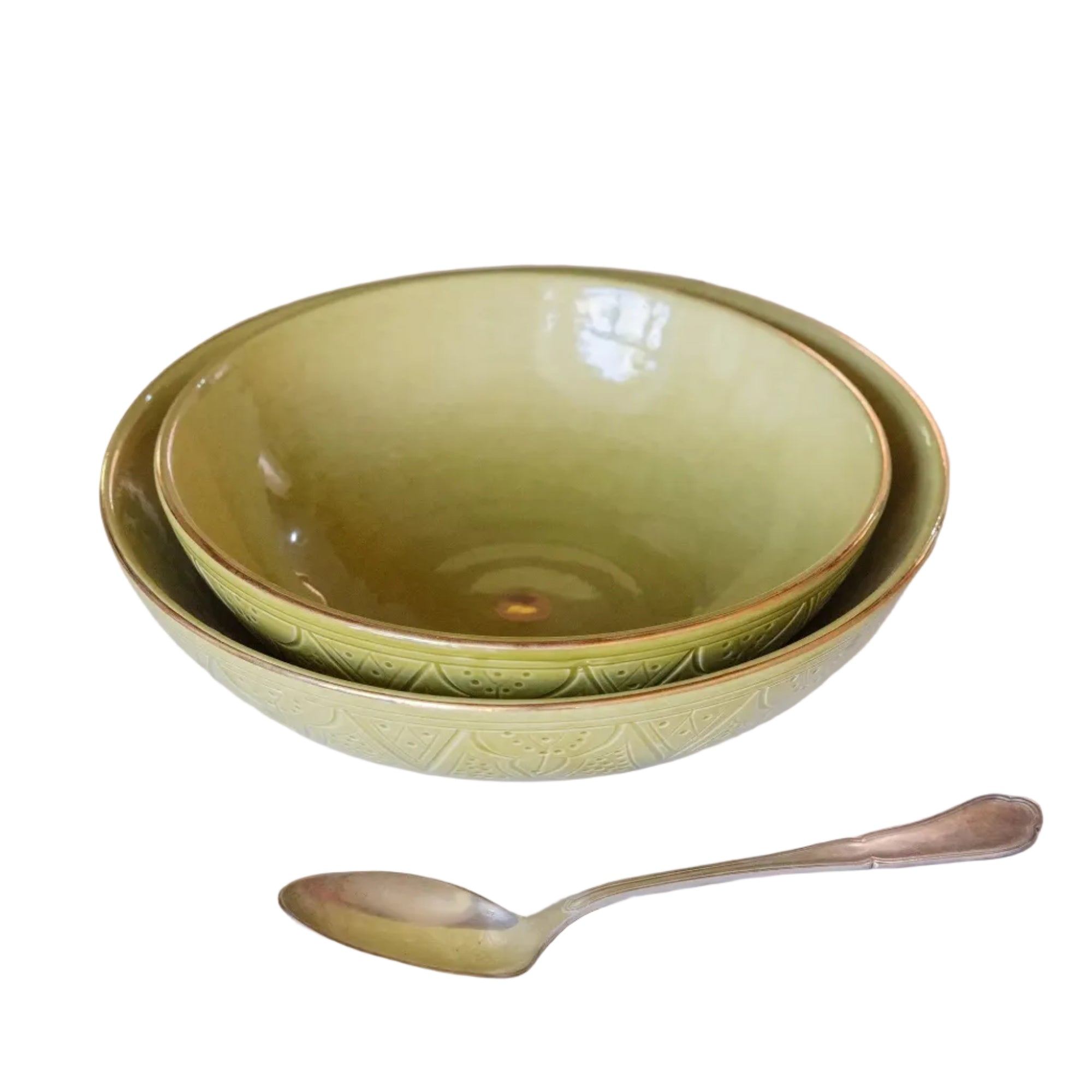Shallow Salad Bowl - Khaki Gold Imprint
