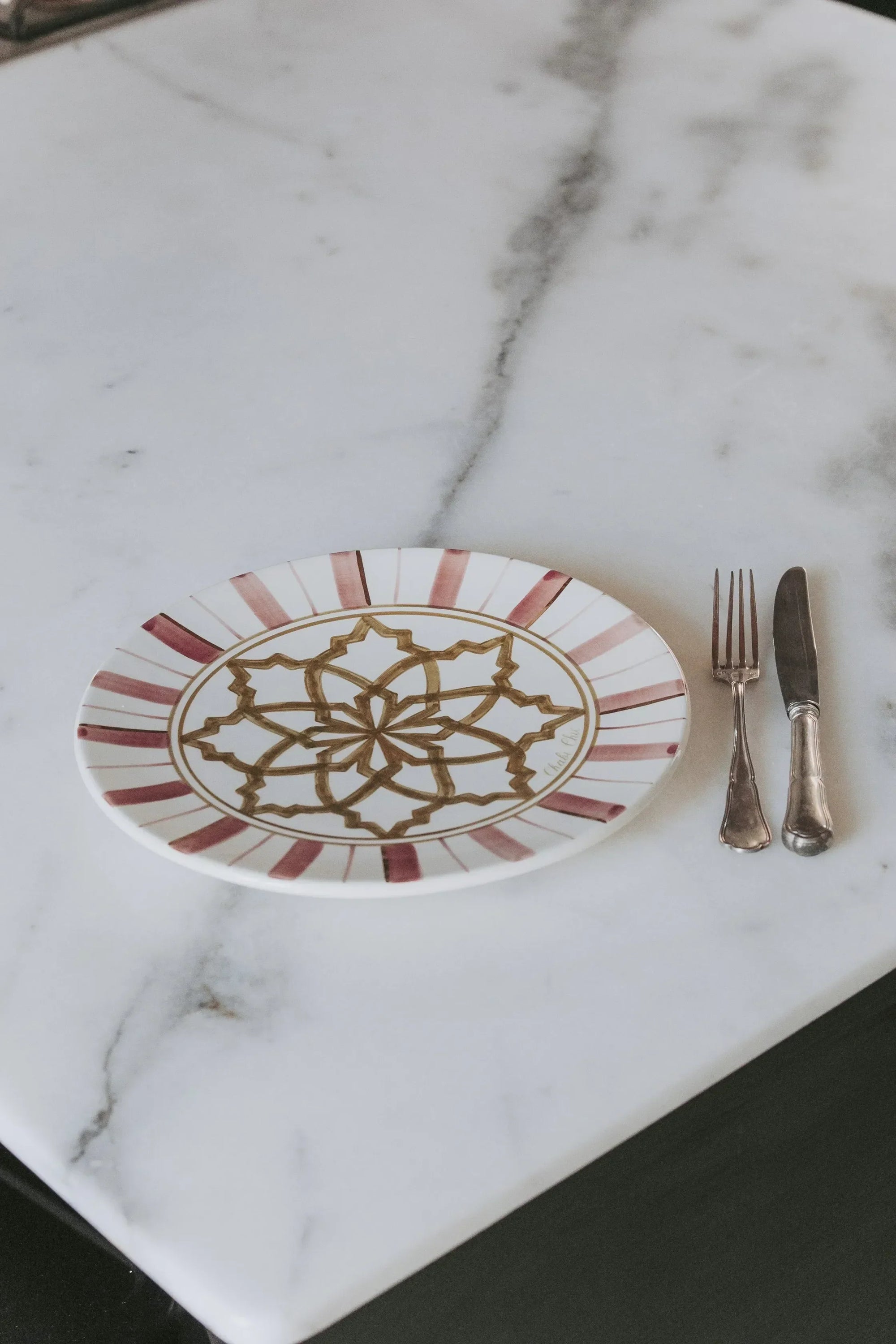 Dinner Plate - Khaki Aubergine Gold