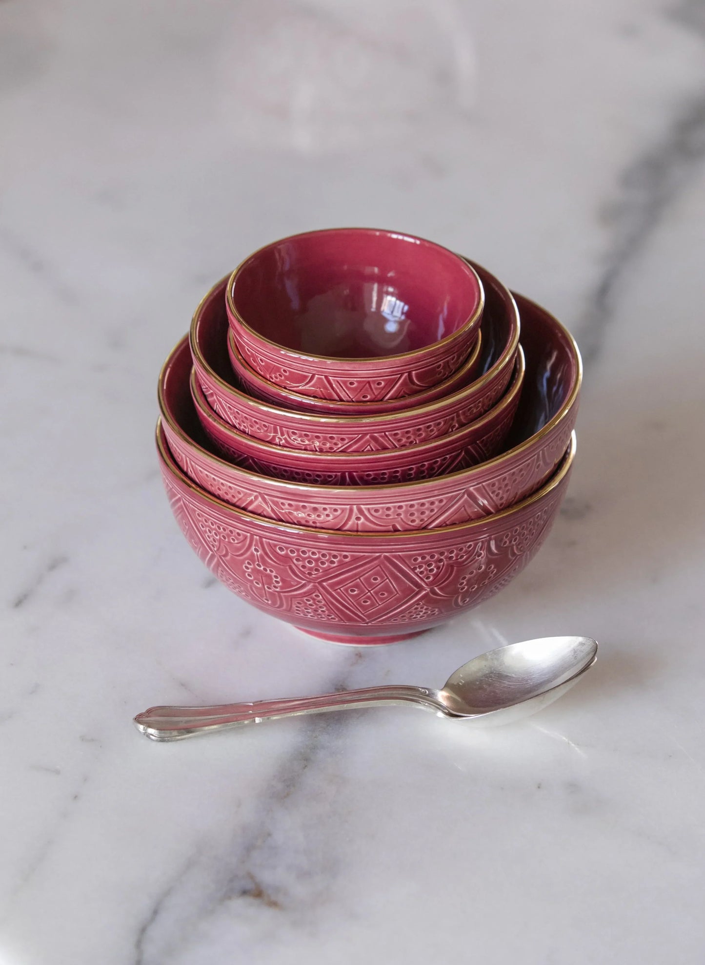 Round Bowl and Salad Bowl - Aubergine Gold Imprint