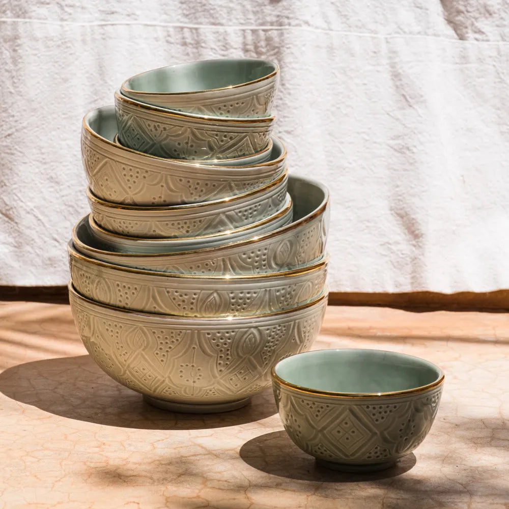 Round Bowl and Salad Bowl - Mint Gold Imprint