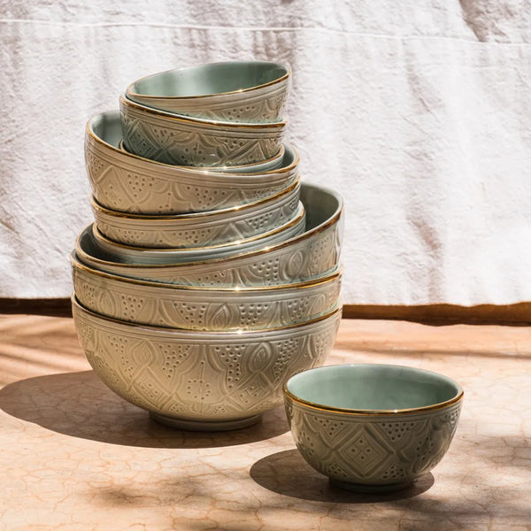 Round Bowl and Salad Bowl - Mint Gold Imprint