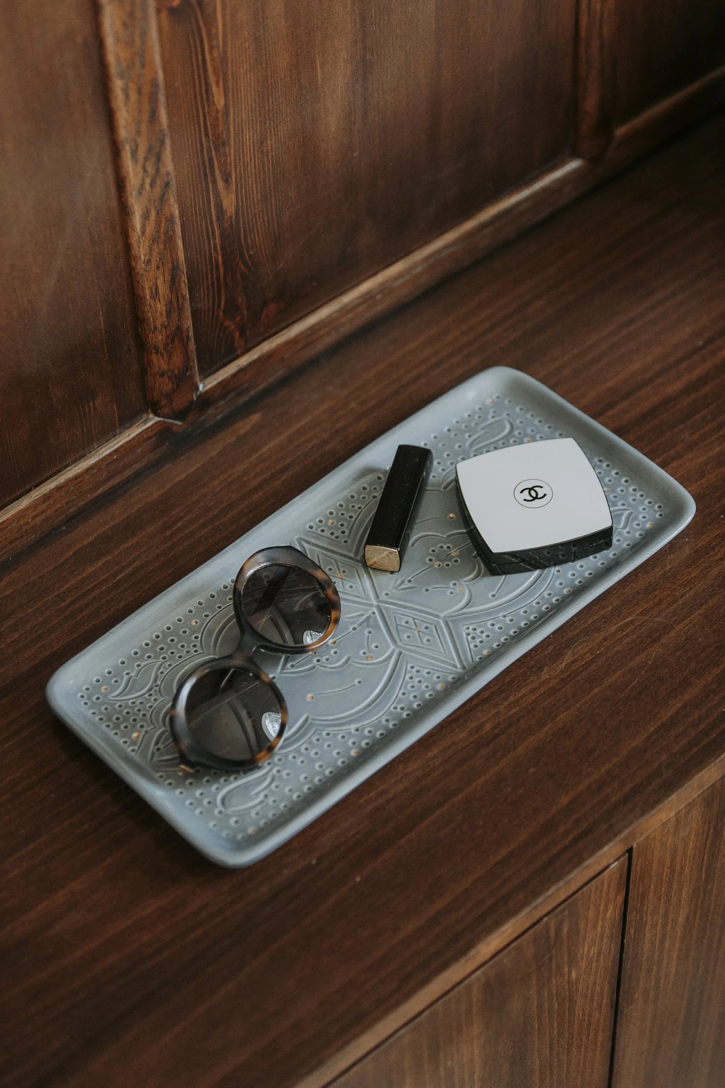 Long Decorative Tray - Blue Stone Gold Imprint