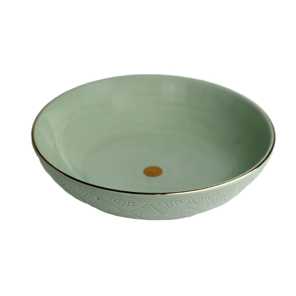 Shallow Salad Bowl - Mint Gold Imprint