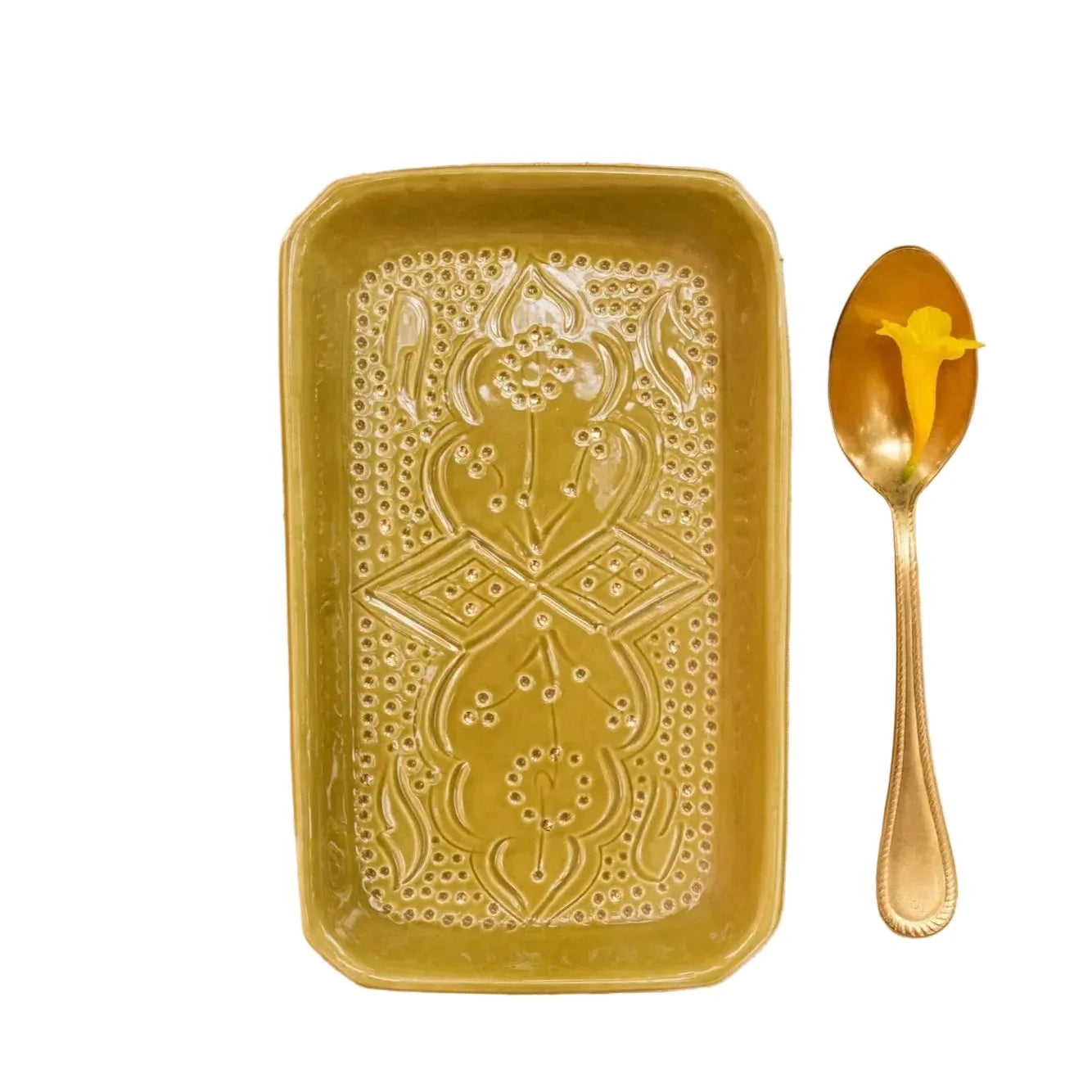 Rectangular Serving Tray - Khaki Gold Imprint