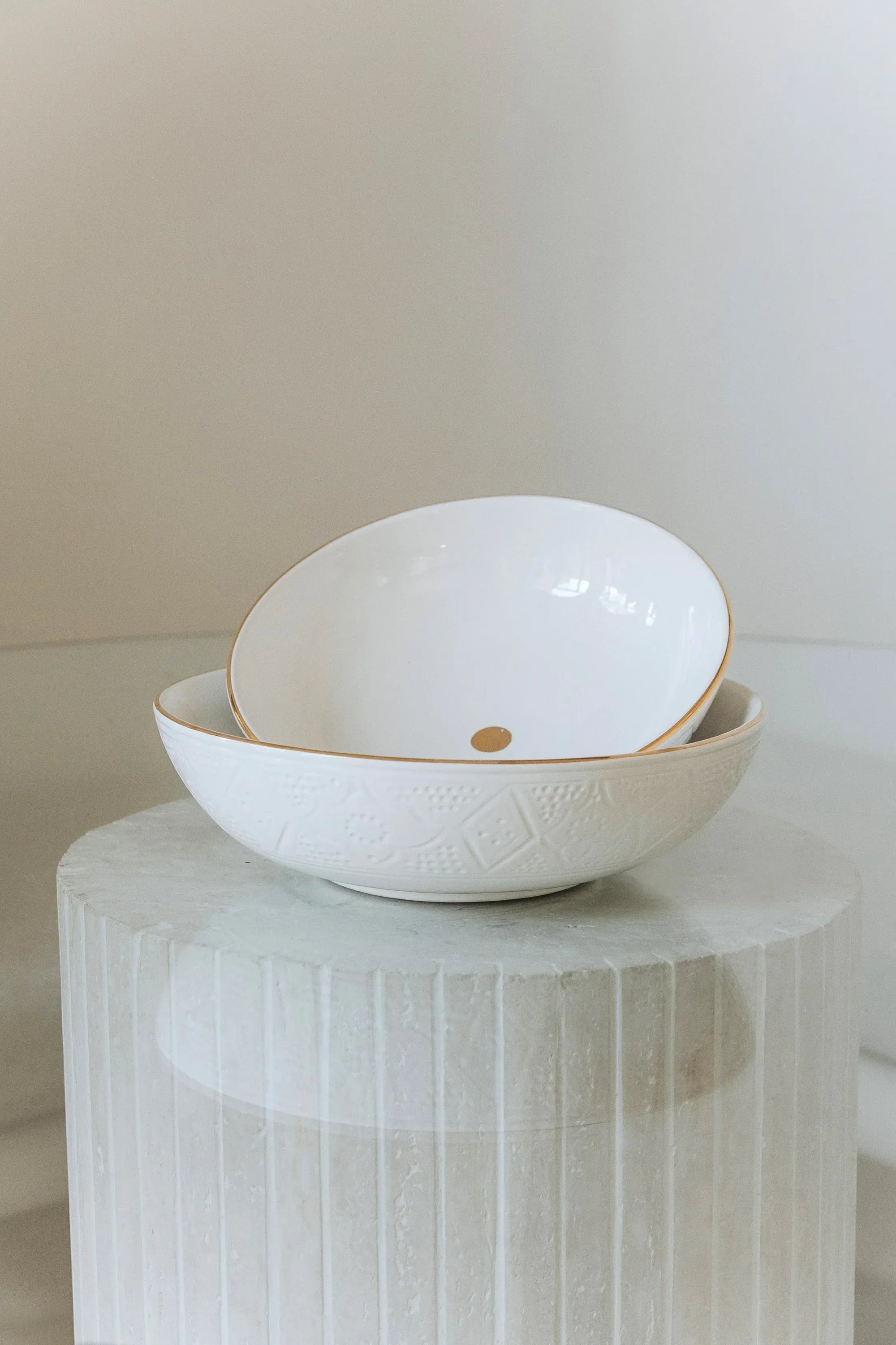 Shallow Salad Bowl - White Gold Imprint