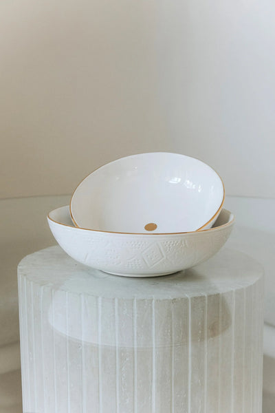 Shallow Salad Bowl - White Gold Imprint