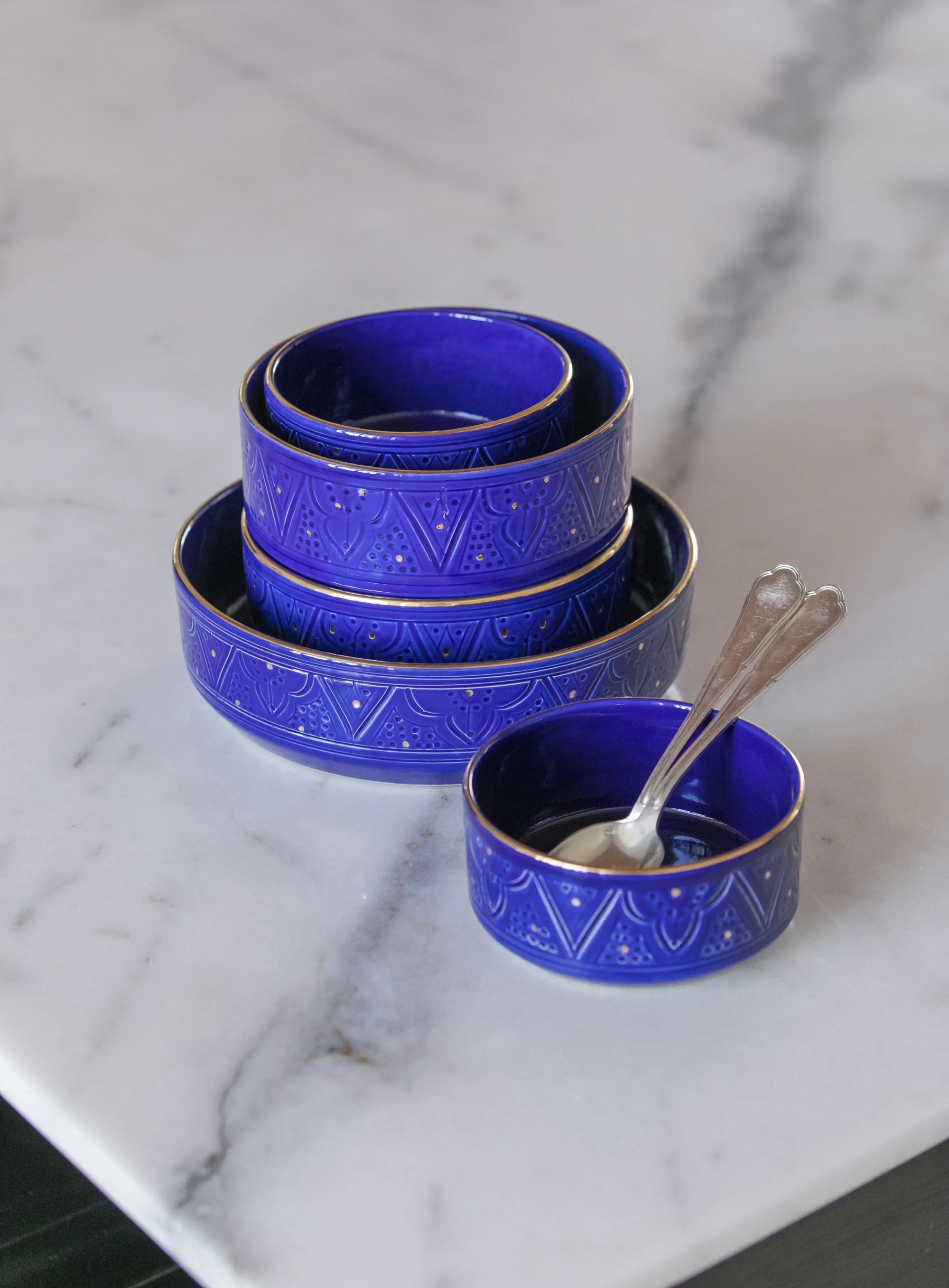 Straight Serving Plate - Majorelle Blue Gold Imprint