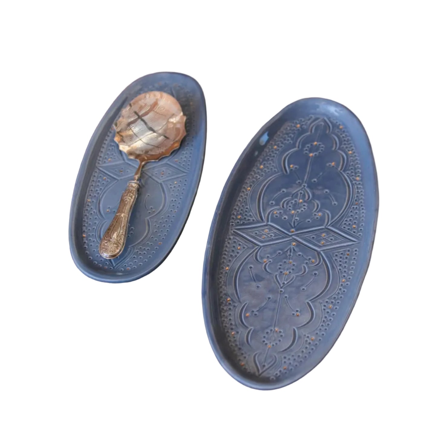 Oval Tray - Blue Stone Gold Imprint