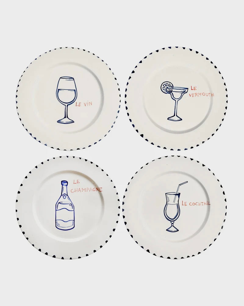 Dining Plates in L’apéritif Drinks Design - Set of 4