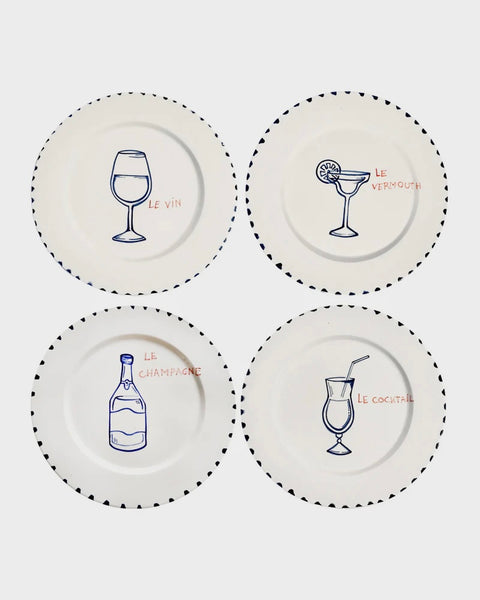 Dining Plates in L’apéritif Drinks Design - Set of 4
