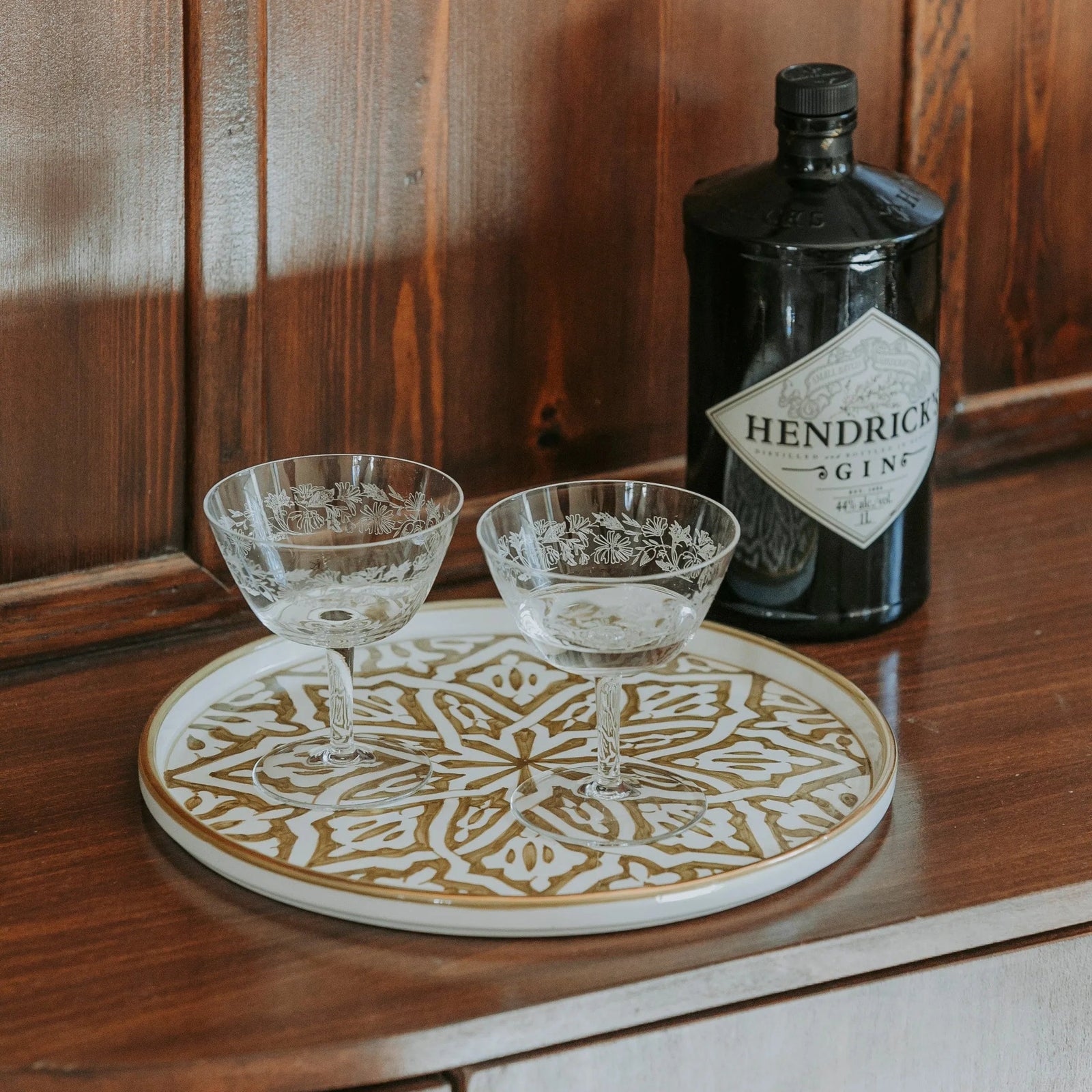 Large Round Tray - Fassia Khaki Gold