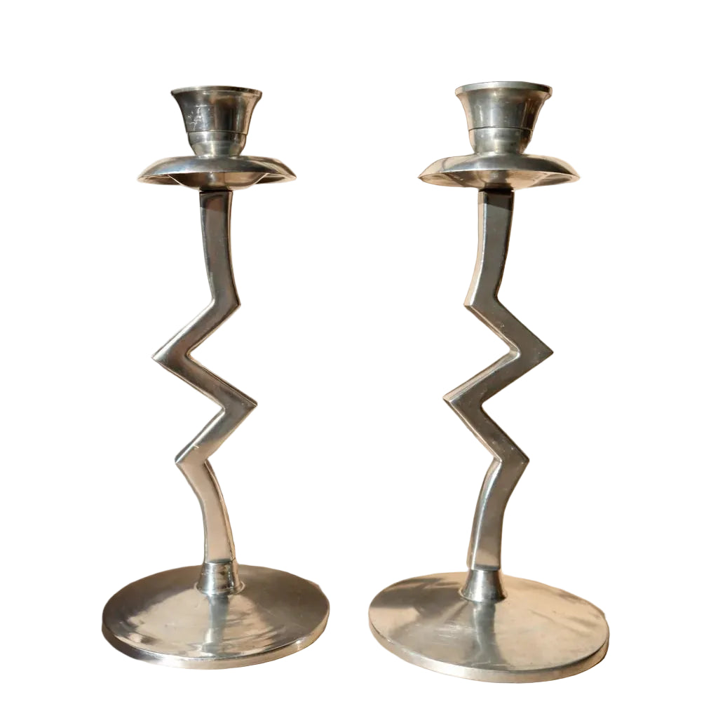 Set of 2 Vintage Zigzag Candleholders