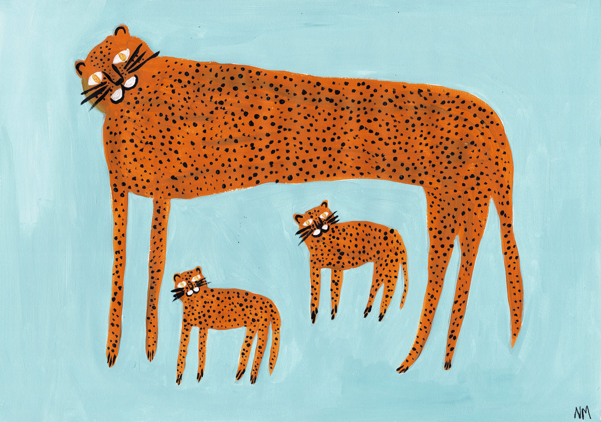 Leopard Mother on Blue Print