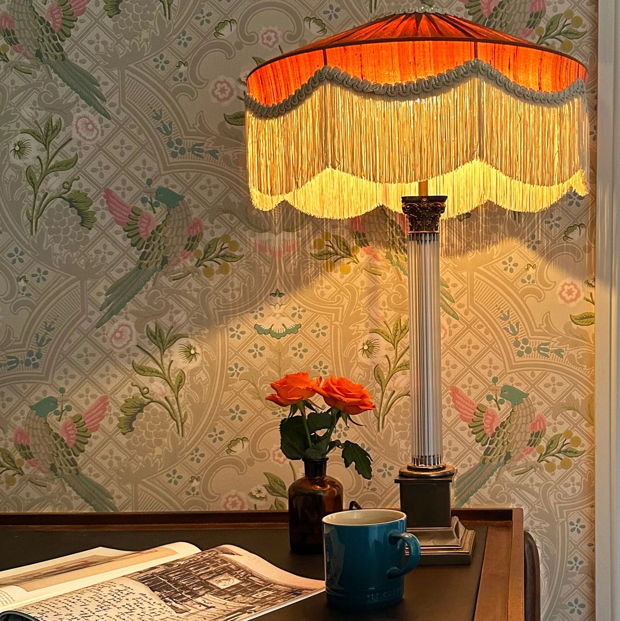 The Peggy Silk Fringed Lampshade - Rust