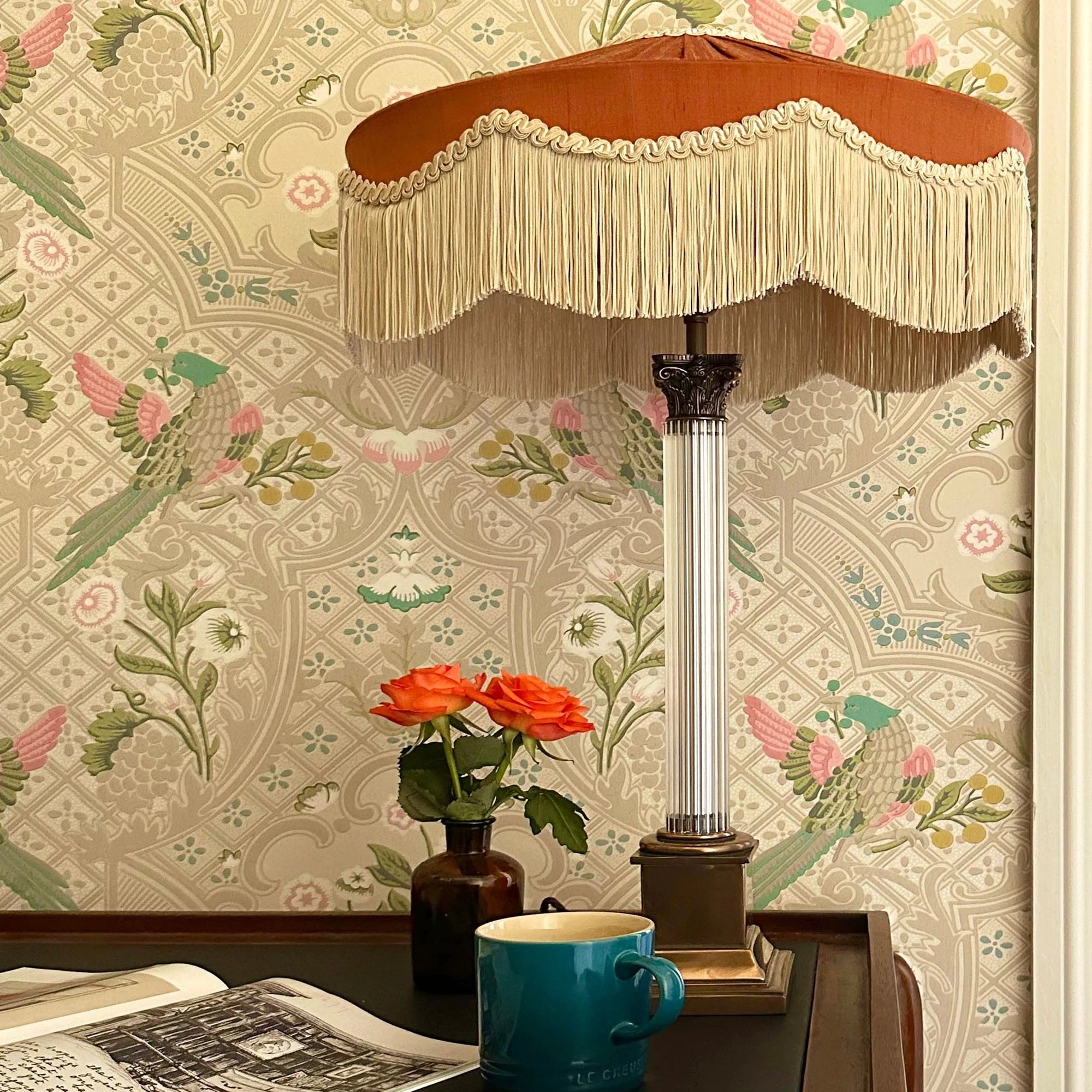 The Peggy Silk Fringed Lampshade - Rust