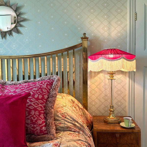 The Peggy Silk Fringed Lampshade - Burgundy