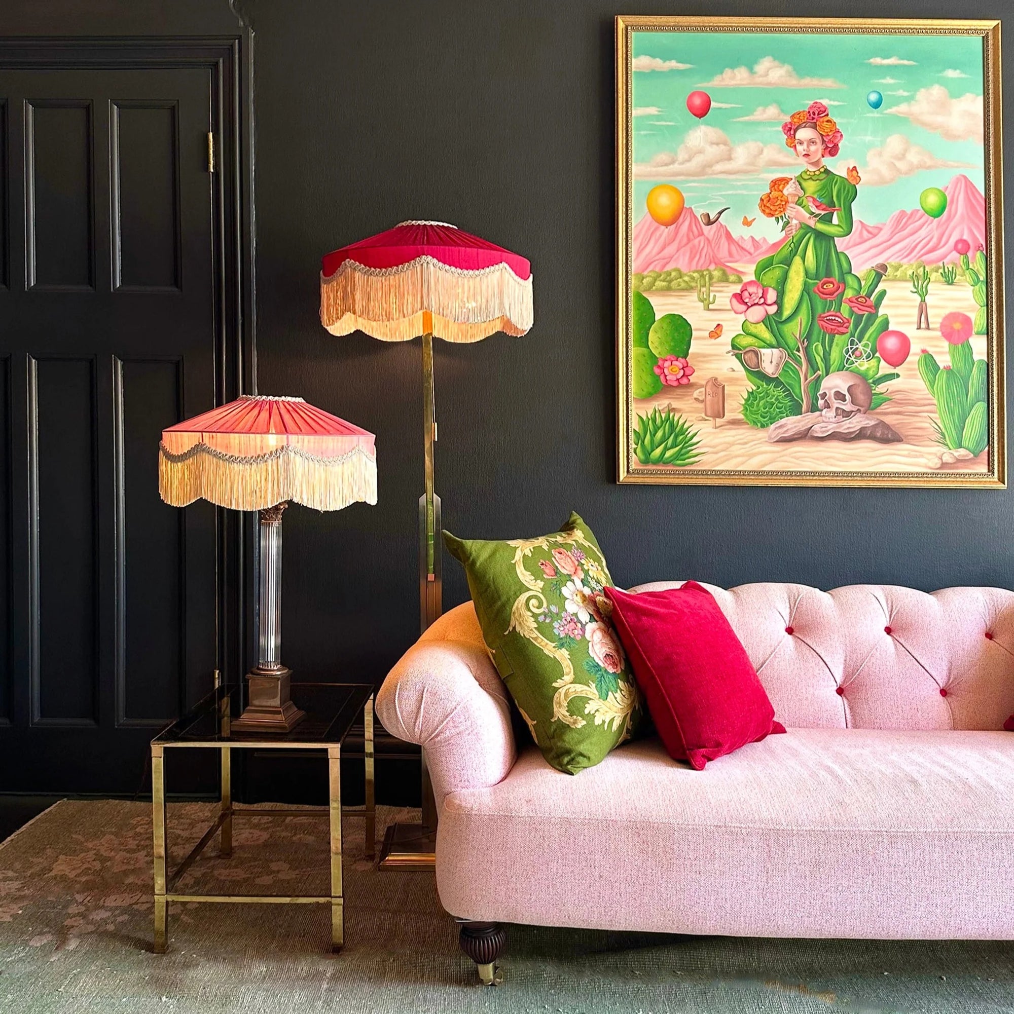 The Peggy Silk Fringed Lampshade - Burgundy