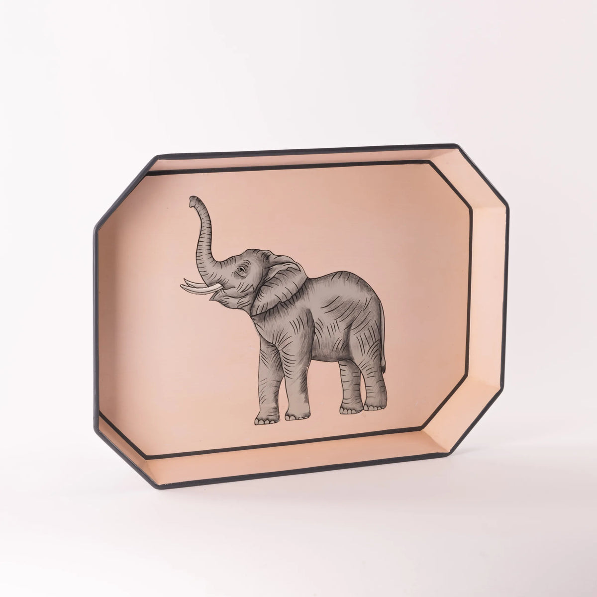 Decorative Hand-Painted Iron Tray - Pink Elephant