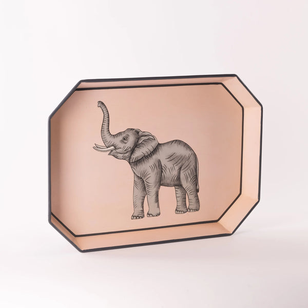 Decorative Hand-Painted Iron Tray - Pink Elephant