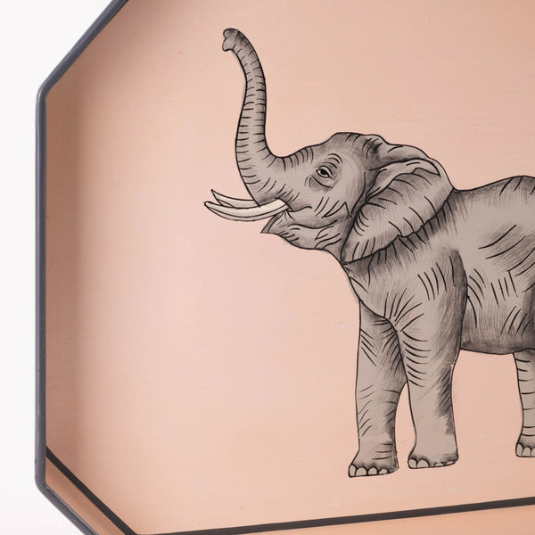 Decorative Hand-Painted Iron Tray - Pink Elephant