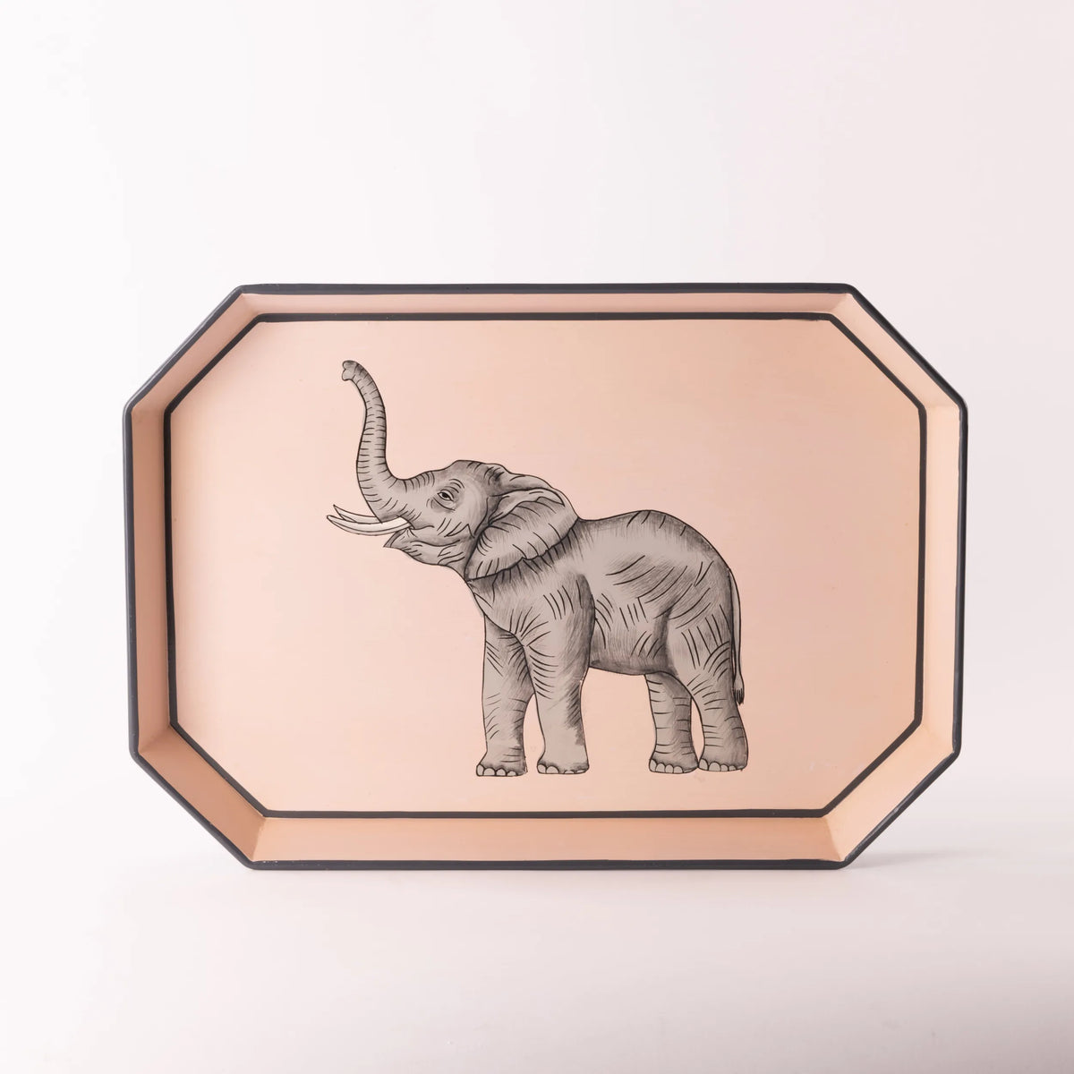 Decorative Hand-Painted Iron Tray - Pink Elephant