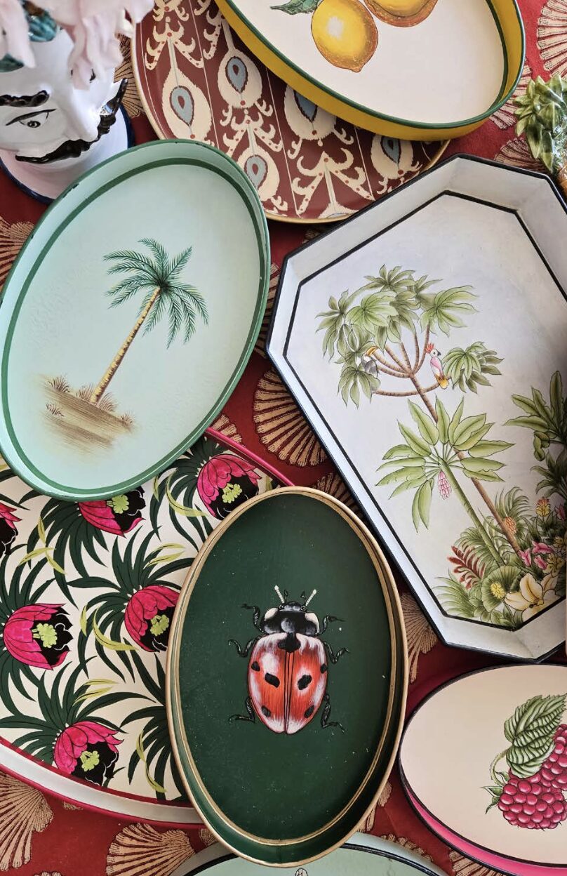 Decorative Hand-Painted Iron Tray -  Palm Tree