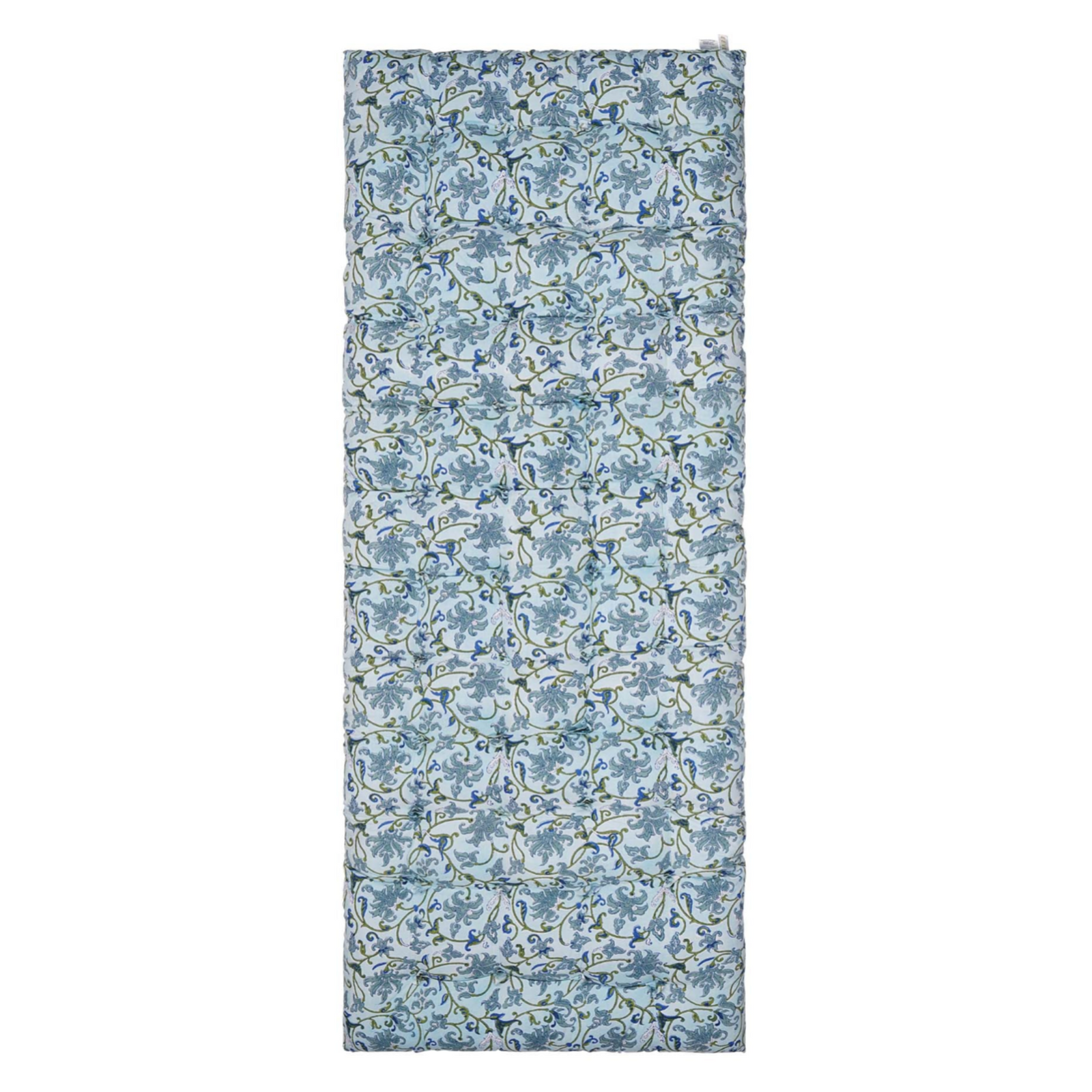 Floral patterned block printed mattress on a white background