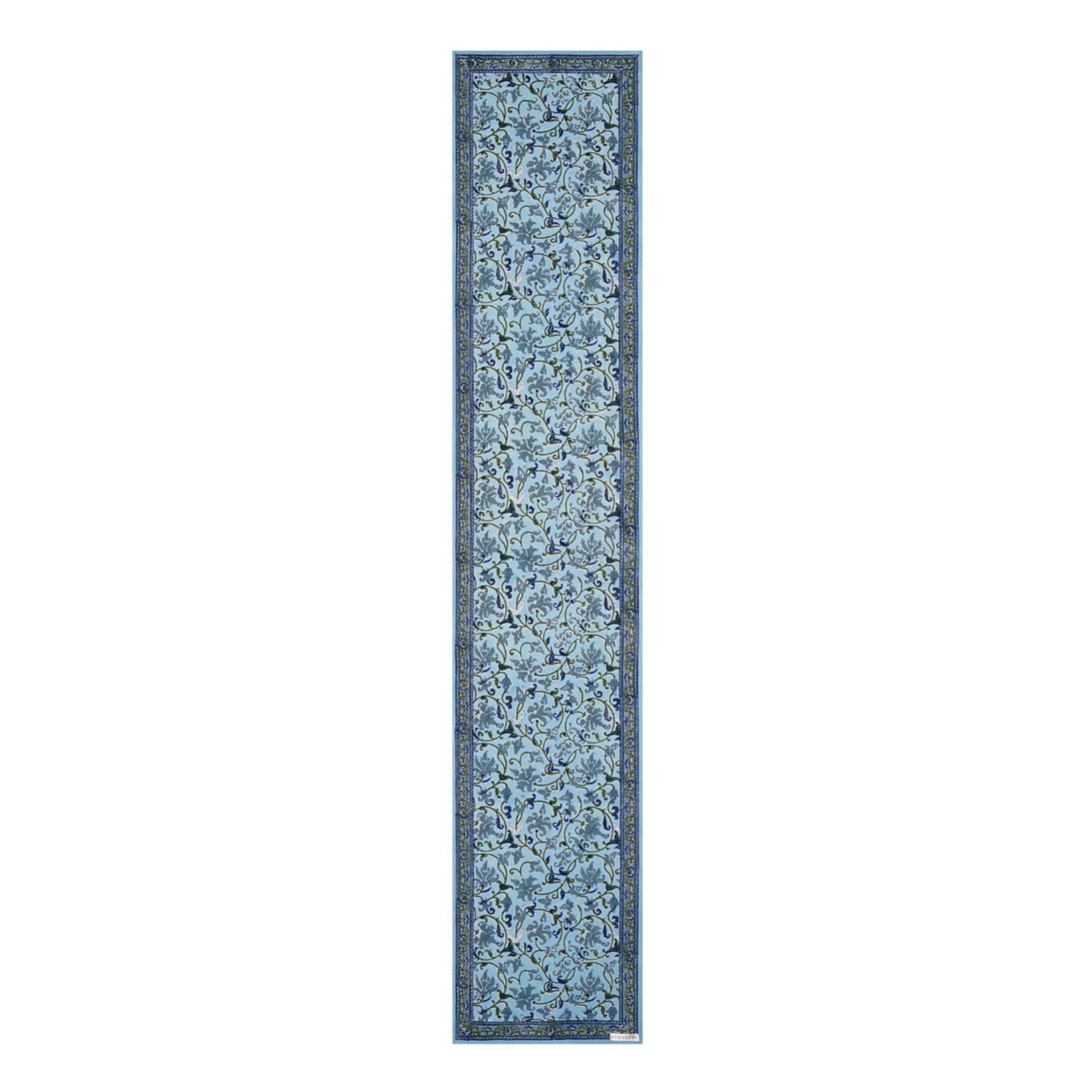 Block printed Jheel table runner in blues and greens