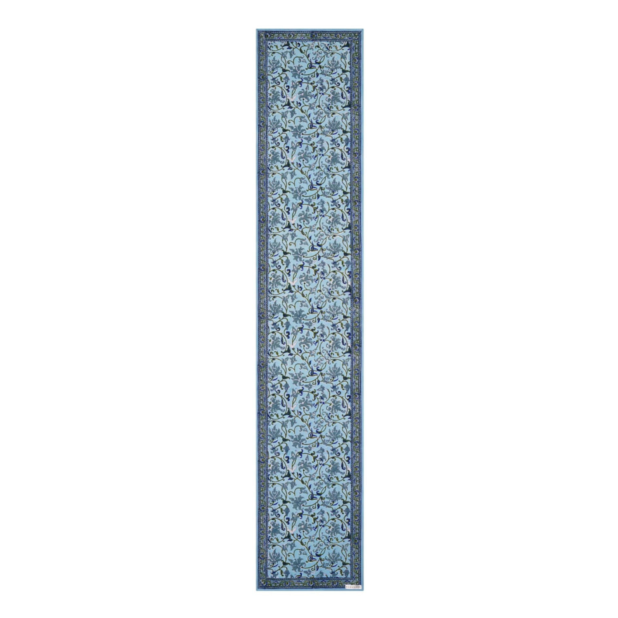 Block printed Jheel table runner in blues and greens