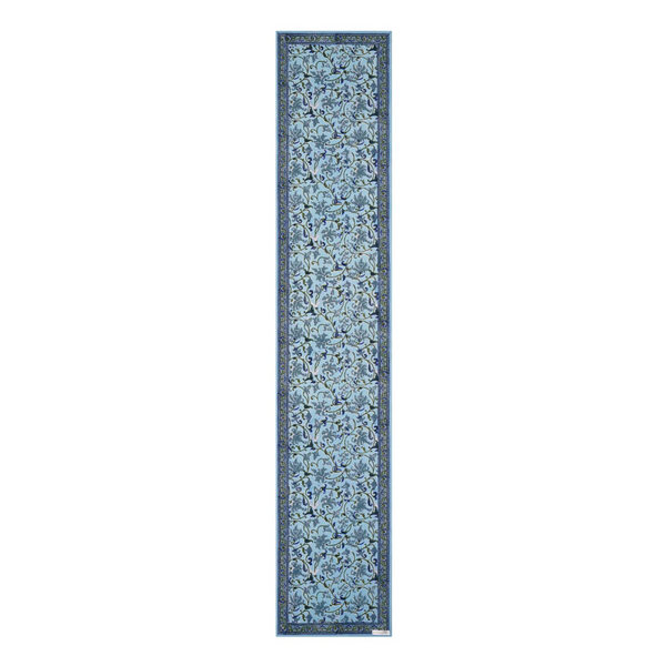 Block printed Jheel table runner in blues and greens