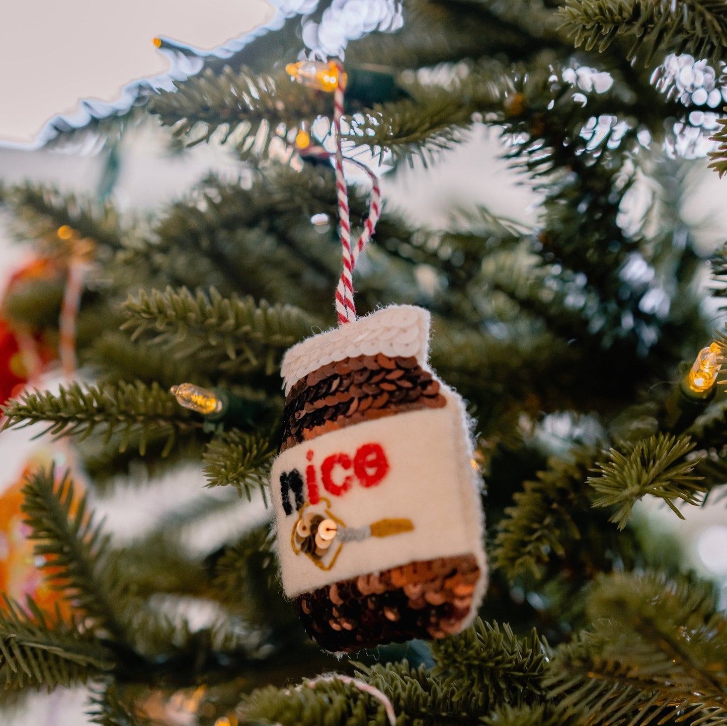 A Nice Chocolate Spread jar on a Christmas Tree
