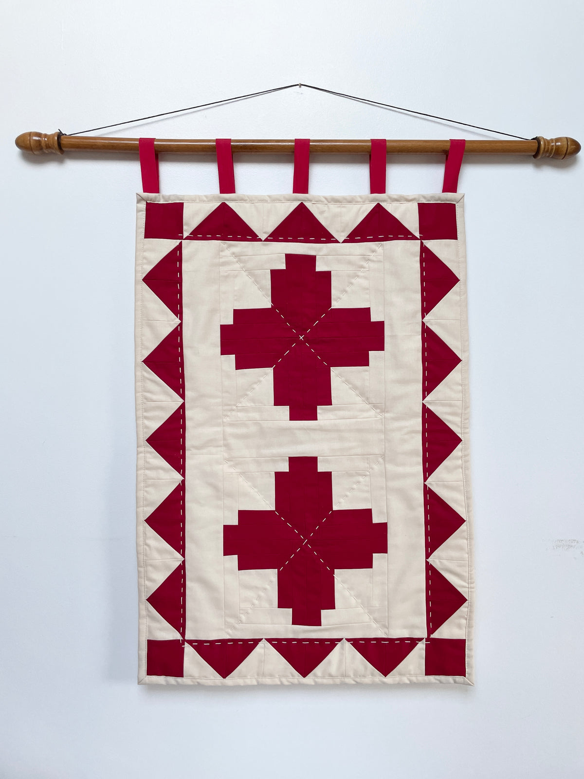 Red Log Cabin Patchwork Wall Hanging