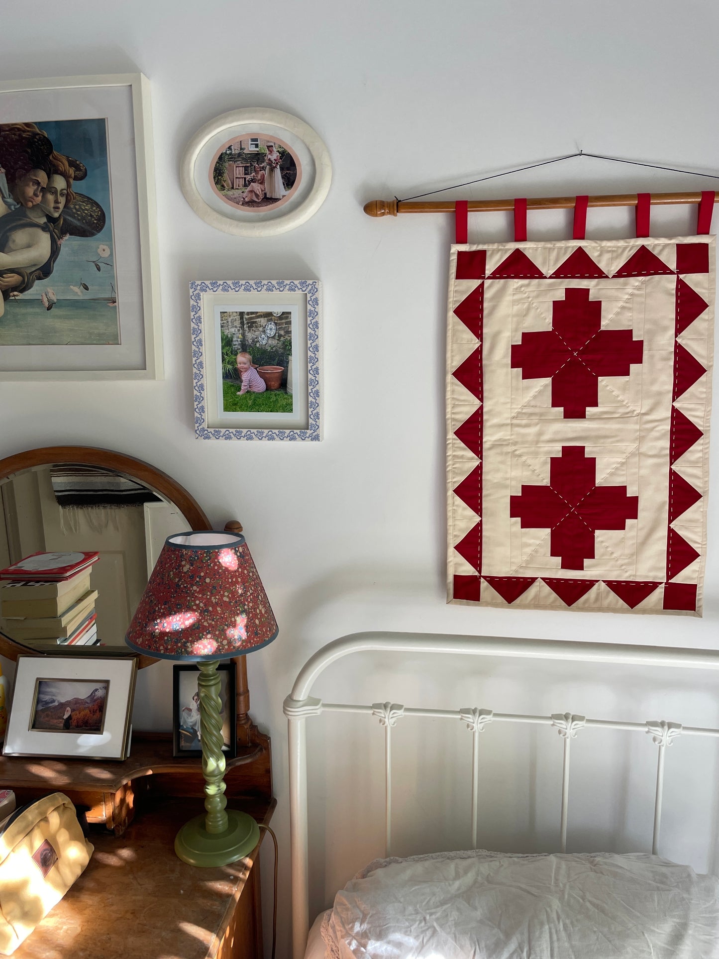 Red Log Cabin Patchwork Wall Hanging